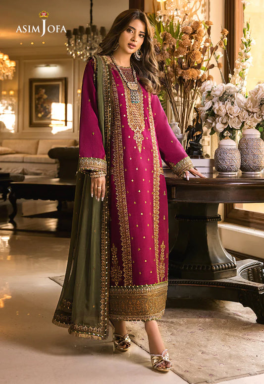 Asim Jofa | Unstitched | Luxury Lawn 3 Piece Embroidered Dress - QHF0025