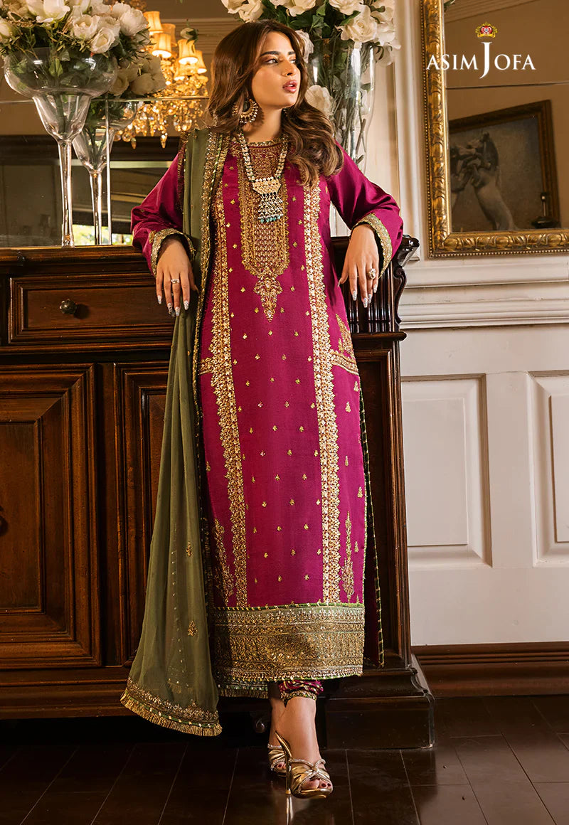 Asim Jofa | Unstitched | Luxury Lawn 3 Piece Embroidered Dress - QHF0025