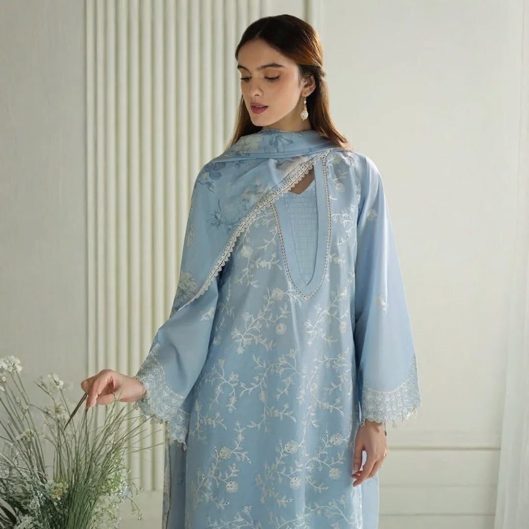 CROSS STICH | Unstitched | Luxury Lawn 3 Piece Embroidered Dress - QHF0044