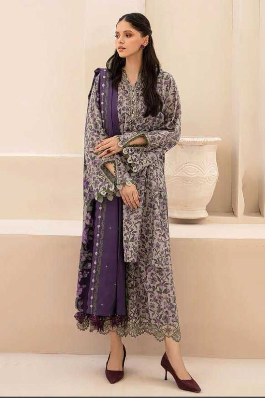 Baroque   | Unstitched | Luxury Lawn 3 Piece Embroidered Dress - QHF0055