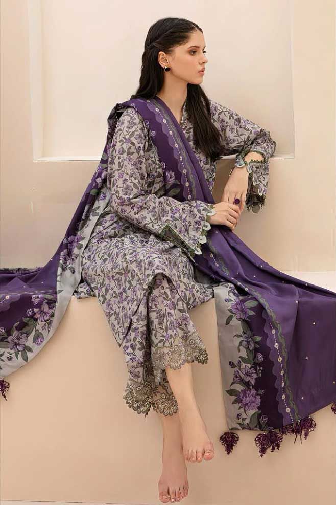 Baroque   | Unstitched | Luxury Lawn 3 Piece Embroidered Dress - QHF0055