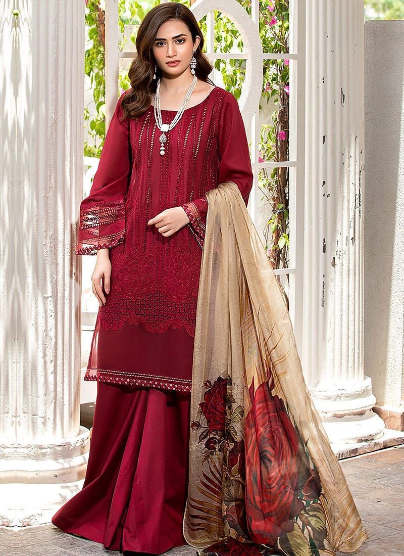 MANHARA  | Unstitched | Luxury Lawn 3 Piece Embroidered Dress - QHF0063